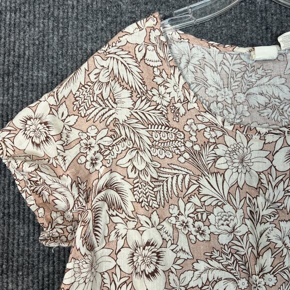 C&C California Womens Blouse Size 1X Floral Linen Short Sleeve Boho Tropical - Picture 2 of 8